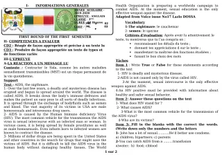 Première page de Devoir surveillé de ANGLAIS — 3e, 3e ML — CEG GBESSOU (2019)
