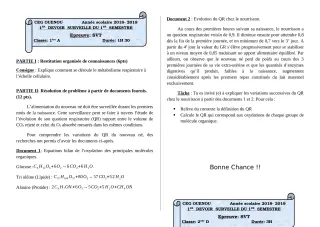 Première page de SVT 2nde D — 1er devoir surveillé, 1er semestre (2018-2019) · ceg ouenou