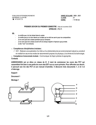 Première page de PCT 6e — Composition, 1er semestre (2020-2021) · CEG Ganvié