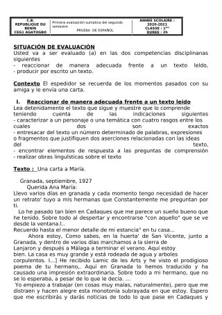 Première page de Espagnol 1ère A2, 1ère B — 2020-2021 · CEG 1 Agatogbo