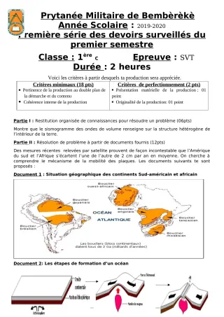Première page de SVT 1ère C — 1er devoir surveillé, 1er semestre (2019-2020) · PMB