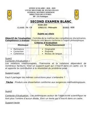 Première page de Examen Blanc de PHILO — Tle C, Tle D — LMJFGMK (2018)