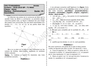 Première page de Devoir surveillé de MATHS GENE — 6e — CEG Tchikandou (2018)