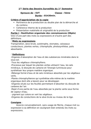 Première page de SVT 6e — 1er devoir surveillé, 1er semestre (2018-2019) · CEG Banikanni