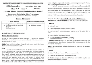 Première page de Histoire-Géographie 6e, 5e, 4e, 3e, 2nde A, 2nde D, 1ère A, 1ère D, Tle A2, Tle D — Évaluation sommative, 1er semestre (2019-2020) · CEG PENESSOULOU