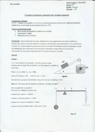 Première page de PCT 3e — 1re évaluation sommative, 1er semestre (2018-2019) · CEG ADJAGBO