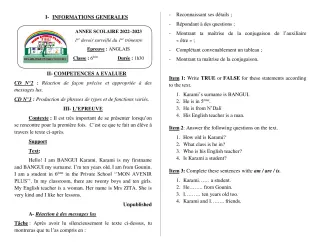 Première page de Anglais 6e — 1er devoir surveillé, 1er trimestre (2022-2023) · CPEG MON AVENIR PLUS