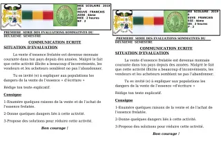 Première page de Français 4e, 4e ML — 1re évaluation sommative, 2e semestre (2019-2020) · CEG GBESSOU