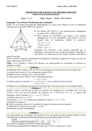 Première page de Mathématiques 2nde C, 2nde D, 1ère D — 1er devoir surveillé, 1er semestre (2022-2023) · CEG ZONGO
