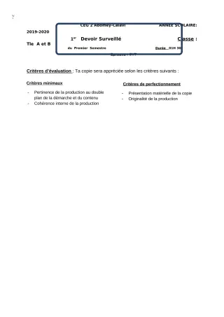 Première page de SVT Tle A1, Tle A2, Tle B — 1er devoir surveillé, 1er semestre (2018-2019) · CEG2 ABOMEY - CALAVI (CEG ZOCA)