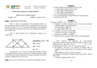 Première page de Mathématiques 5e — 2e devoir surveillé, 1er semestre (2021-2022) · CEG SEKERE