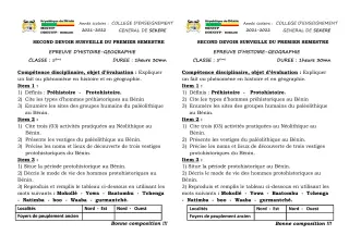 Première page de Histoire-Géographie 5e — 2e devoir surveillé, 1er semestre (2021-2022) · CEG SEKERE