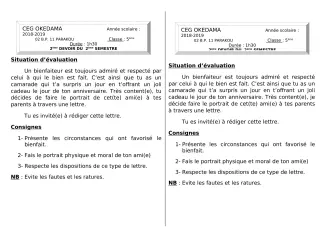 Première page de Français 5e — 2e devoir surveillé, 2e semestre (2018-2019) · CEG OKEDAMA