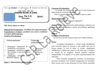 Première page de Examen Blanc de PHILO — Tle D — CPEG La Releve (2019)