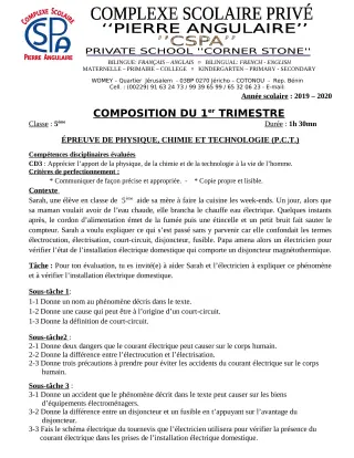 Première page de PCT 5e — Composition, 1er trimestre (2019-2020) · CPEG PIERRE ANGULAIRE