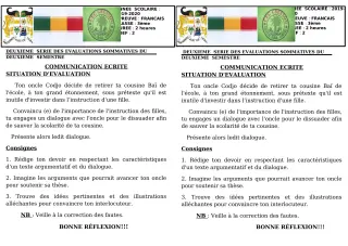 Première page de Français 3e, 3e ML — 2e évaluation sommative, 2e semestre (2019-2020) · CEG GBESSOU