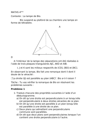 Première page de Devoir surveillé de MATHS GENE — 4e — CEG BAKA (2018)