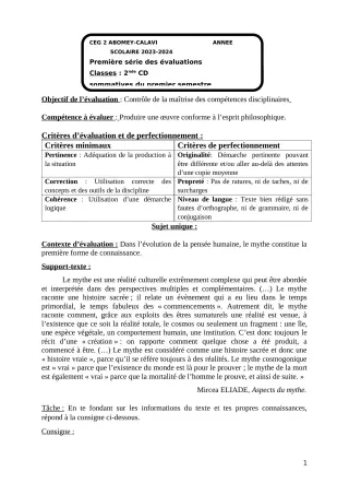 Première page de Philosophie 2nde C — 1re évaluation sommative, 1er semestre (2023-2024) · CEG2 ABOMEY - CALAVI (CEG ZOCA)