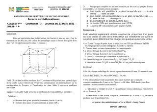 Première page de Mathématiques 4e — 1er devoir surveillé, 2e semestre (2022-2023) · CEG SEKERE