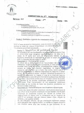 Première page de SVT 4e — 1re composition, 1er trimestre (2020-2021) · CPEG ROSAIRE
