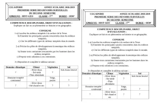 Première page de Histoire-Géographie 5e — 1er devoir surveillé, 2e semestre (2018-2019) · CEG Kpébié