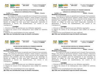 Première page de Français 4e — 2e devoir surveillé, 1er semestre (2022-2023) · CEG SEKERE