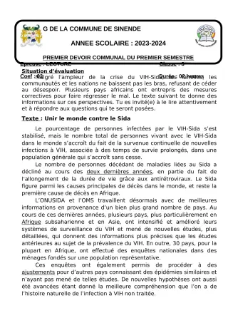Première page de Français 3e — 1er devoir surveillé, 1er semestre (2023-2024) · CEG SEKERE