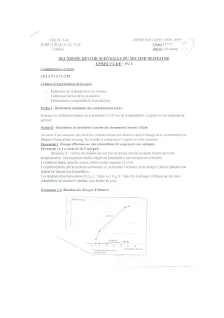 Première page de SVT 1ère C — 2e devoir surveillé, 2e semestre (2018-2019) · CEG du Lac