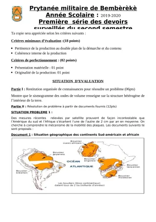 Première page de SVT 1ère D — 1er devoir surveillé, 2e semestre (2019-2020) · PMB