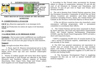 Première page de Devoir surveillé de ANGLAIS — Tle A1, Tle A2, Tle D — CEG GBESSOU (2019)