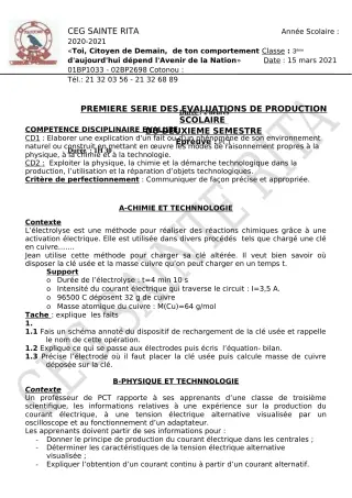 Première page de PCT 3e — 2e semestre (2020-2021) · CEG Sainte Rita