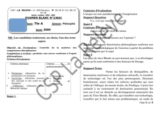 Première page de Examen Blanc de PHILO — Tle A2 — CPEG La Releve (2019)
