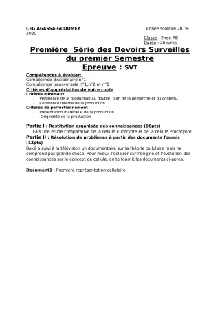 Première page de Mathématiques 2nde A & B, 2nde B — 1er devoir surveillé, 1er semestre (2019-2020) · CEG Agassa Godomey