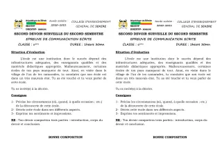 Première page de Français 6e — 2e devoir surveillé, 2e semestre (2020-2021) · CEG SEKERE