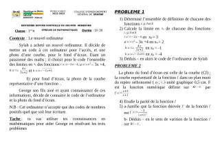 Première page de Mathématiques 1ère A2 — 2e devoir surveillé, 2e semestre (2022-2023) · CEG SEKERE