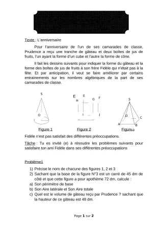 Première page de Mathématiques 4e, 4e ML — 1er devoir surveillé, 2e semestre (2018-2019) · ceg ouenou