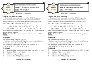 Première page de Mathématiques 1ère A2, 1ère B — 1er devoir surveillé, 1er semestre (2020-2021) · CEG 2 Djougou