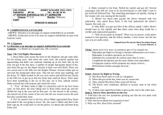 Première page de Anglais Tle C, Tle D — 1er devoir surveillé, 1er semestre (2021-2022) · CEG ZONGO