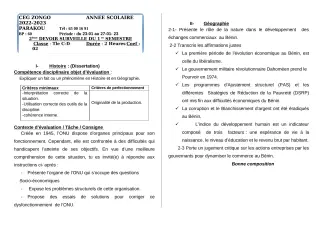 Première page de Histoire-Géographie Tle C, Tle D — 2e devoir surveillé, 1er semestre (2022-2023) · CEG ZONGO