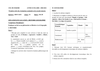 Première page de Histoire-Géographie 5e — 1re évaluation sommative, 2e semestre (2020-2021) · CEG SEKERE