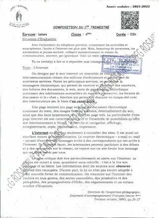 Première page de Français 4e, 4e ML — 2e composition (2021-2022) · CPEG ROSAIRE