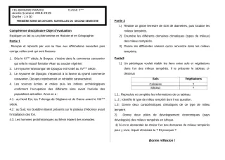 Première page de Histoire-Géographie 5e — 1er devoir surveillé, 2e semestre (2018-2019) · CEG Banikanni