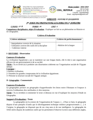 Première page de Histoire-Géographie 2nde A — 2e production scolaire, 1er semestre (2022-2023) · CEG1 Ikpinlè