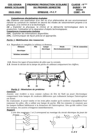 Première page de PCT 6e — 1re production scolaire, 1er semestre (2022-2023) · CEG GOUKA