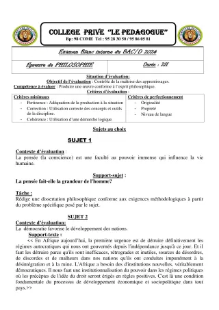 Première page de Examen Blanc de PHILO — Tle D — CPEG le PEDAGOGUE (2023)
