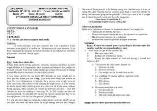 Première page de Anglais 3e, 2nde C, 2nde D — 2e devoir surveillé, 1er semestre (2021-2022) · CEG ZONGO