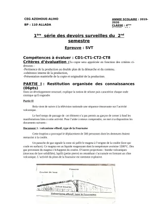 Première page de SVT 4e ML&MC — 1er devoir surveillé, 2e semestre (2019-2020) · CEG AZOHOUE-ALIHO