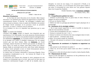 Première page de Français 5e — 2e devoir surveillé, 2e semestre (2021-2022) · CEG SEKERE