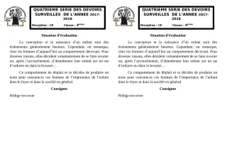 Première page de Français 4e, 4e ML — Devoir surveillé (2017-2018) · CEG1 Covè