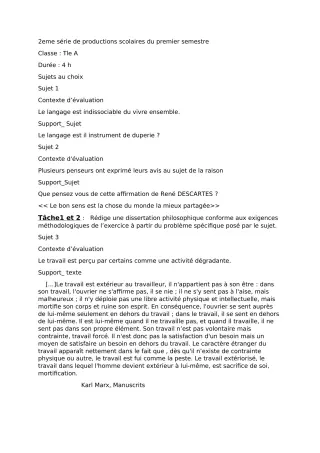 Première page de Philosophie Tle A1, Tle A2 — 2e production scolaire, 1er semestre (2022-2023) · CEG1 Ikpinlè